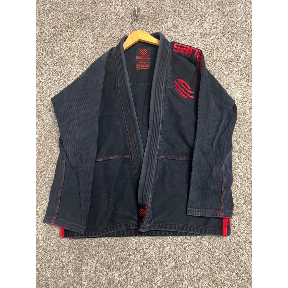 Sanabul Essentials BJJ Gi Jacket Mens A2 Black Red Pearl Weave Jiu Jitsu Top